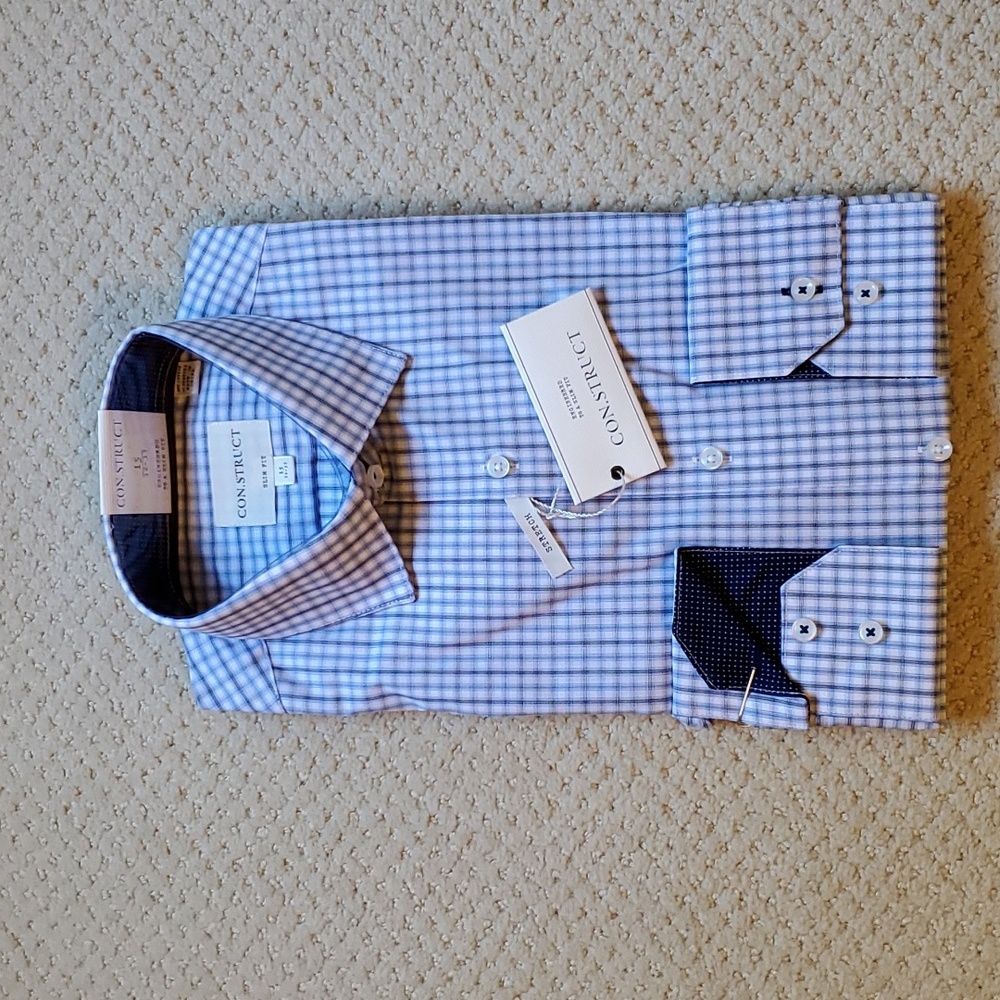 NWT Men's Dress Shirt, slim fit, CON.STRUCT, 15 32/33, light blue.
